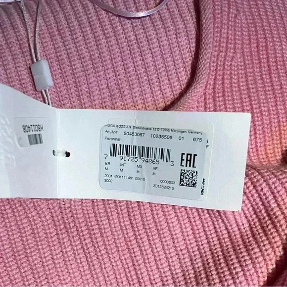 NWT Boss SCOOP-NECK FAVANNAH SWEATER IN COTTON WITH SILK AND CASHMERE Pink - Picture 5 of 6